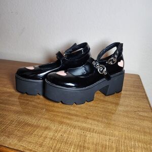 Lamoda 9 Rosey Love Black and Pink Platform Mary Jane Patent Leather Shoes Pics